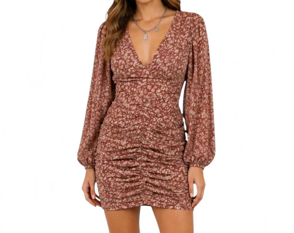 NEW HYFVE animal print ruched mini dress in mauve
